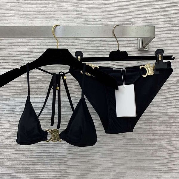 Fashion Designer Swimwear Women Women Sexy Bikini Metal Accessori scollatura cravatta bikini con bagno a colori solidi senza schienale