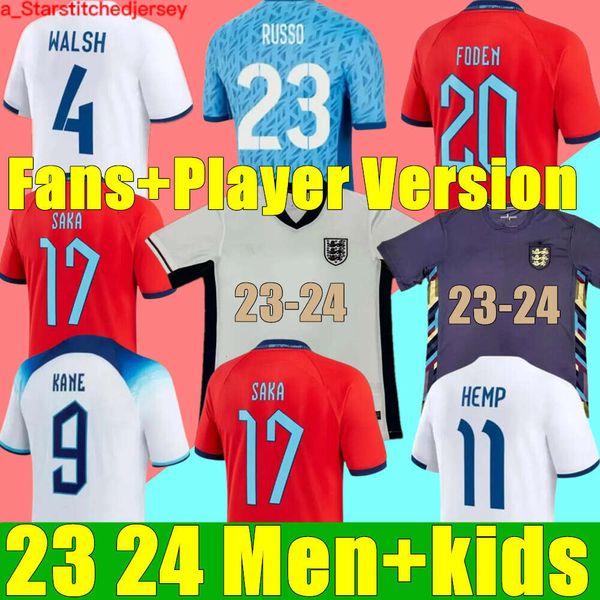 Fußball -Shirt Englands Toone Soccer Trikots Russo Angleterre Weltmeisterschaft Frauen Kirby White Bright Mead 23 24 Kane Sterling Rashford Sancho Grealish Männer Kinder Kit 93