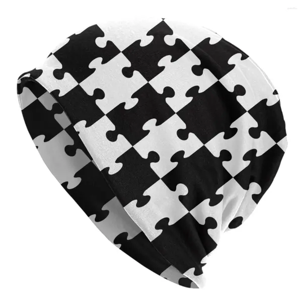 Berretti Puzzle in bianco e nero Berretto casual per adulti Skullies all'aperto Berretti Cappelli Cappello lavorato a maglia con cofano elastico termico caldo primaverile