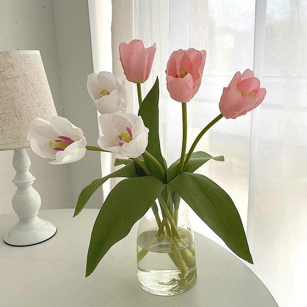 Декоративные цветы, искусственные тюльпаны, настоящее прикосновение, латексный букет, поддельный для офиса, свадьбы, вечеринки, дома, кухни, сада, украшение