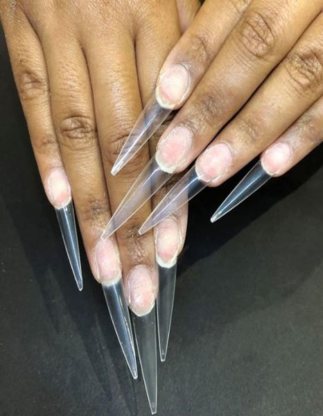 600pcsset Ekstra Uzun Nokta Akrilik Stiletto Yanlış Tırnak Tipleri Jel Salon Yarım Kapak Uç Çivi 9534394