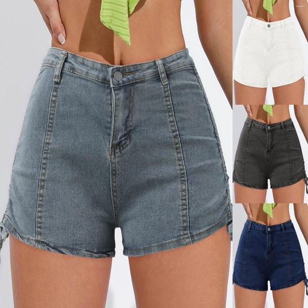 Shorts femininos uma linha de cintura alta casual denim com bolsos jean mini calças curtas mujer primavera verão confortável apertado cortos