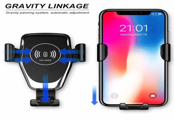 Supporto per caricabatteria da auto wireless automatico a gravità Qi per IPhone XS Max XR X Supporto per telefono a ricarica rapida Samsung S10 S9 10W4376777