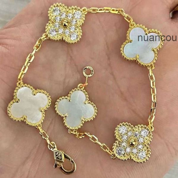 Van Clover Jewelry Cleef Pulseira Designer Pulseira Luxo 4 Trevo de Quatro Folhas Charme Elegante Moda 18k Ouro Ágata Shell Mãe de Pérola Casal Férias Contagem Especial