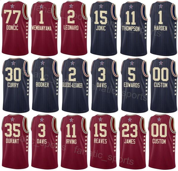 Stampa 2024 Basket All-Star Kevin Durant Maglie 35 Uomo Donna Gioventù Davis 3 Klay Thompson 11 Luka Doncic 77 Stephen Curry 30 Shai 2 LeBron James 23 Nikola 15 Maglia