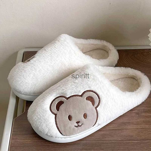 Casa Sapatos Litfun Chinelos De Pele De Inverno Mulheres Homens Nova Moda Animal Flush Chinelos De Algodão Bonito Urso Quente Peludo Aconchegante Slides Sola Macia Chinelo YQ240122