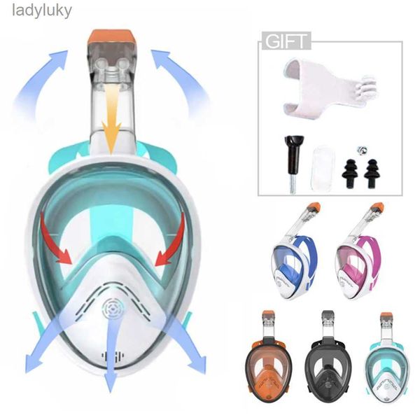 Maschere da sub che utilizzano la tecnologia Dry Snorkel superiore 180 Maschera da snorkeling a pieno facciale per uomini e donne adultiBambini con supporto per fotocameraL240122