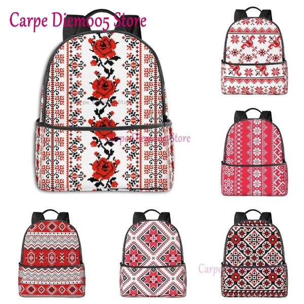 Sacos Estilo Bordado Ucraniano Rosa Adulto Mochila Unissex Mochila Moda Vida Mochila Adequado para Escola Laptop Viagem