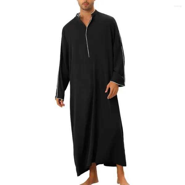 Roupas étnicas Mens Tops Robe Vestido Muçulmano Poliéster Regular Cor Sólida Casual Diário Comprimento Completo Kaftan Manga Longa