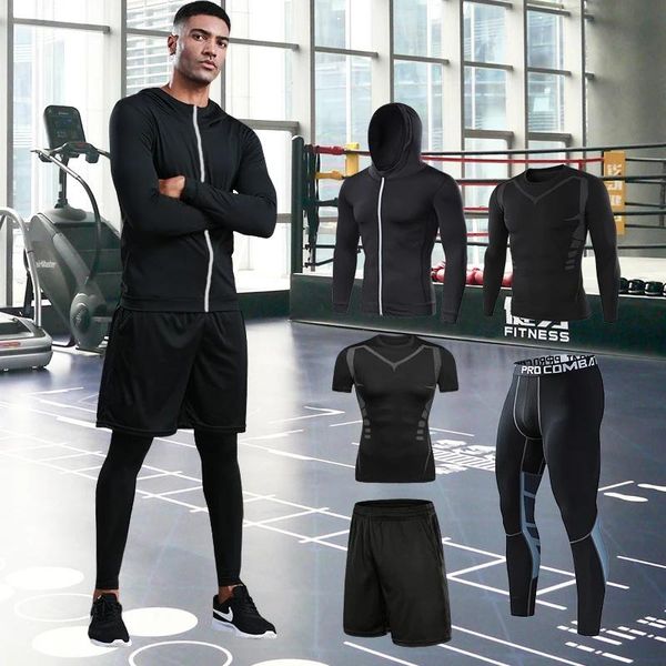 Calças dos homens conjunto de roupas esportivas de compressão ginásio correndo roupas esportivas apertadas tshirt lycra leggings atletismo shorts fiess rash guard kits