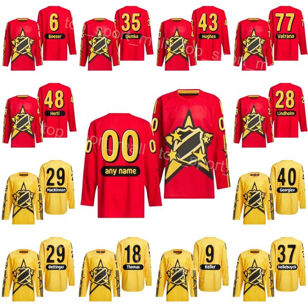 Equipe Hóquei 2024 All-Star 98 Connor Bedard Jersey 77 Frank Vatrano 9 Clayton Keller 28 Elias Lindholm 40 Georgiev 8 Cale Makar 29 Nathan MacKinnon 6 Brock Boeser