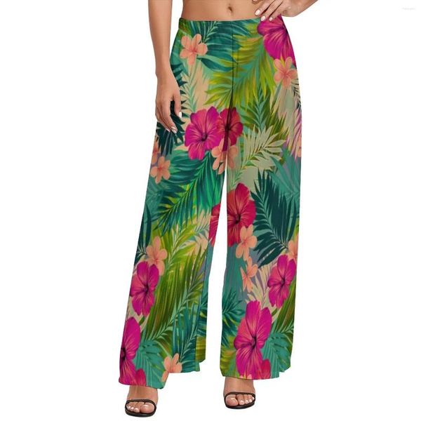 Женские брюки Sunset Beach с тропическим цветочным принтом Harajuku, прямые, широкие, эластичные, с высокой талией, сексуальные брюки, большие размеры 4XL 5XL