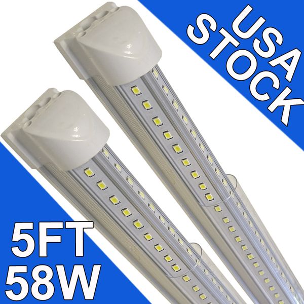 Lampada da negozio a LED, 5 piedi 58 W 6500 K bianco freddo, luci a tubo LED integrate T8 da 5 piedi, illuminazione per garage magazzino, forme a V, rendimento elevato, collegabile usastock