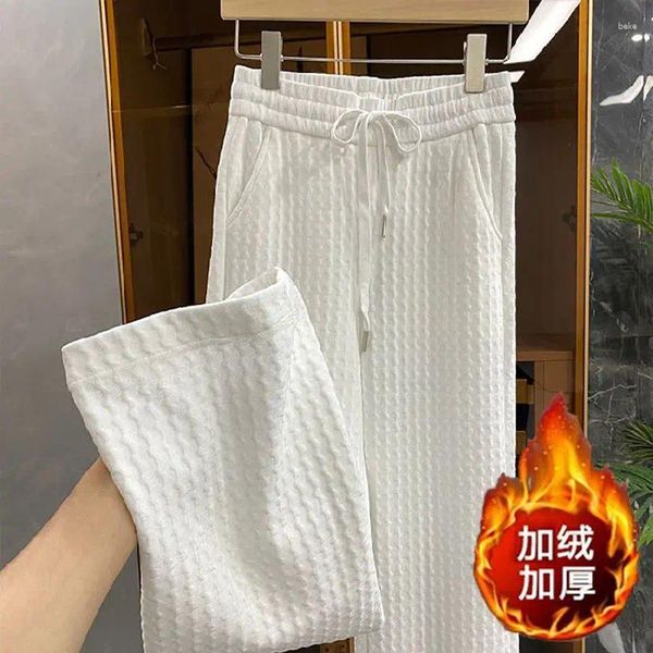 Calças femininas Chenille branco perna larga 2024 outono versão coreana drape solta casual reta mop mulher