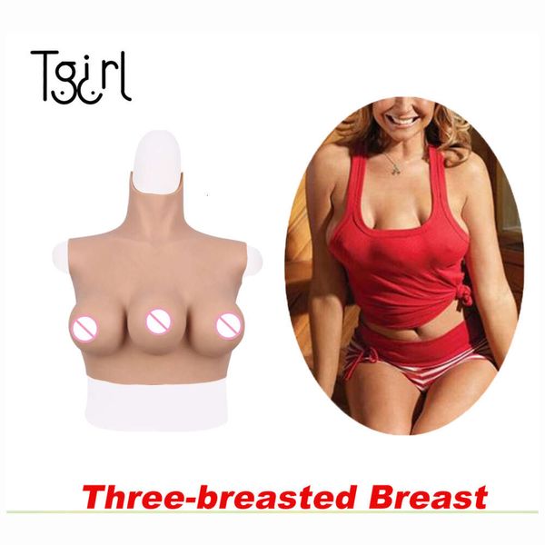Acessórios de fantasia cosplay encanto três mamas placa de peito de silicone realista c copo peitos falsos para transgênero crossdresser sissy 3 mamilos