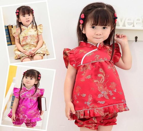 Floral Children039s Setler Bebek Kız Giysileri Kıyafetleri Yeni Yıl Çin Tepeleri Elbiseler Kısa Pantolonlar Qipao Cheongsam 8870410