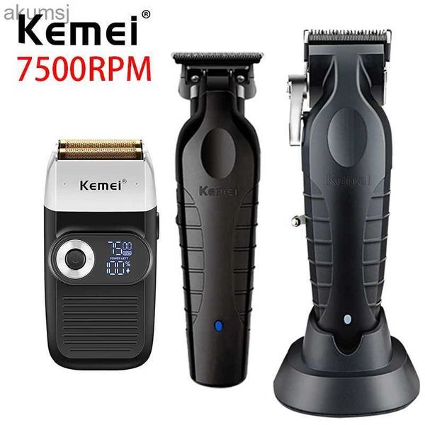 Saç Clippers Profesyonel Berber ve Kit 0mm Kablosuz Solma Kesme Makinesi Combo Erkekler İçin Elektrikli Tıraş Alın Jilet YQ240122