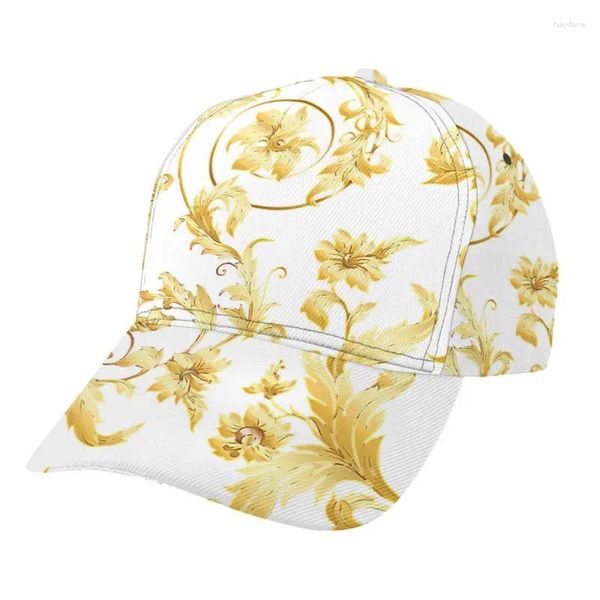 Cappellini Noisydesigns Berretto da baseball bianco con stampa floreale oro di lusso Cappello unisex Donna Uomo Outdoor Coppia regolabile Snapback Bone