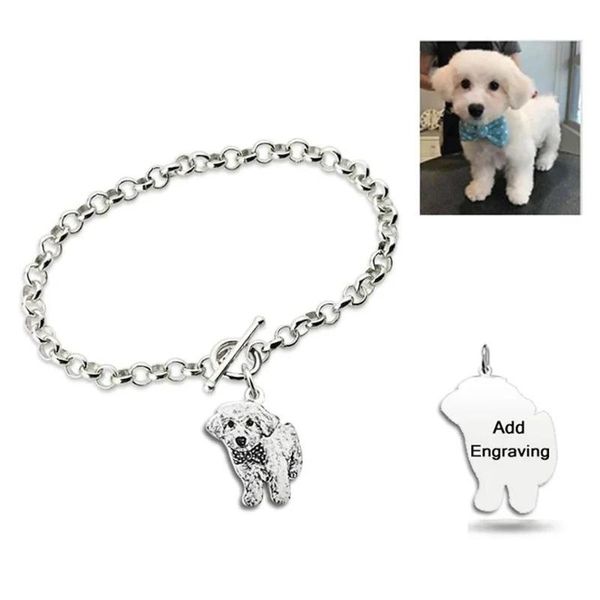 Braccialetti Personalizzati Braccialetti con foto per cani, gatti e animali domestici Braccialetti in argento con incisione di parole con nome Bracciale personalizzato per donna Gioielli Pulsera Regalo commemorativo