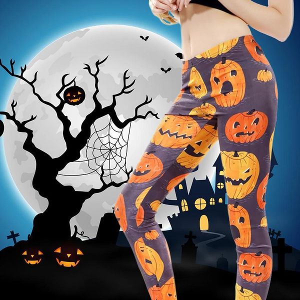 Capris novas mulheres sexy halloween horror abóbora lanterna 3d impressão leggings halloween cabeça de abóbora trajes cosplay 3d magro legging