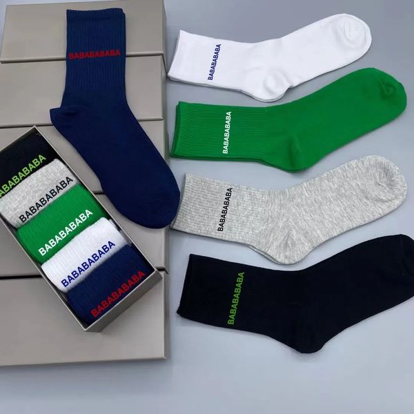 2B lettre marque chaussettes hommes sport respirant chaussettes long tube coton chaussettes skateboard décontracté hommes et femmes couples mode hip-hop marée designer chaussettes 5 paires