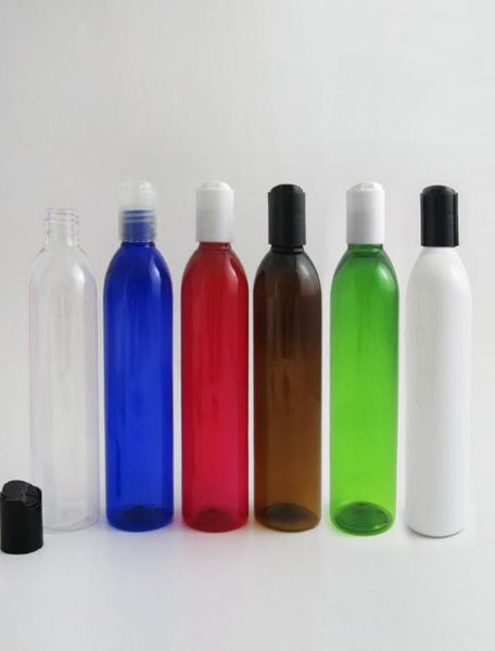 24 x 250 ml Ombro Redondo Azul Vermelho Claro Âmbar PET Garrafa Recipiente com Tampa de Disco 250cc Vazio Transparente Plástico Shampoo Bottle8944860