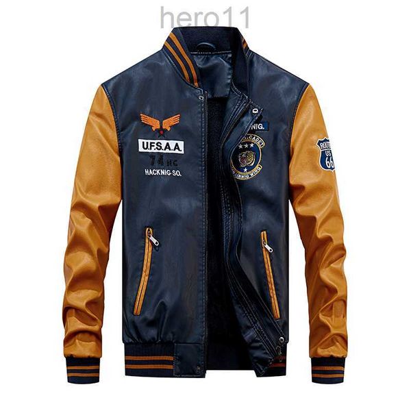 Baseballjacke Herren Bomber Biker Pu Mantel Faux Pilot Jacken Varsity Fleece College Top Leder Slim Fit Motorrad Outwear Mäntel 4VGQ