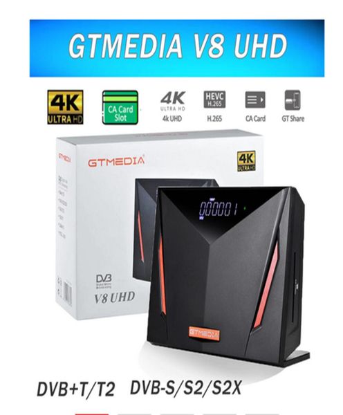 Chegada nova GT MEDIA V8 UHD 4K DVBS2XT2 Receptor com suporte para slot para cartão inteligente 4K SCARTUSBPVRH265 HEVC WiFi2584809