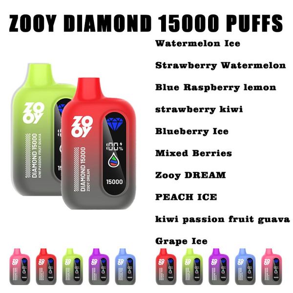 original zooy diamante puff 15k puff 15000 vapers desechables 25ml 650mah tipo-c malha bobina vape descartável puff e cigarros vape descartável vaper 15k