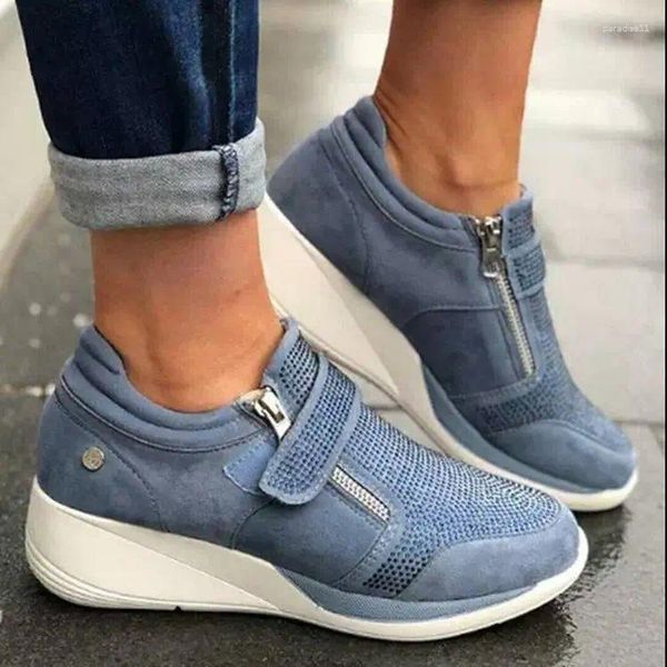 Kleid Schuhe Mode Strass Casual Wedges Frau Plattform Trainer Frauen Lace-Up Blau Feminino Damen Turnschuhe Große