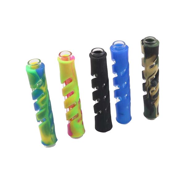 90mm Camouflage Silikon Pfeife Glas Bongs Zigarette Handpfeifen Gerade Rohr Tragbare Mini Tabakpfeife Zigarettenhalter