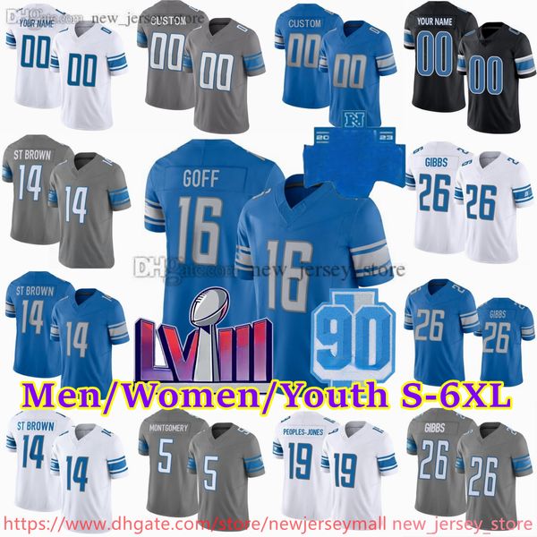 16 Jared Goff Jersey Custom S-6XL AidanHutchinson Football Stitched Jerseys Amon-Ra St. Brown Jahmyr Gibbs Barry Sanders Penei Sewell Jameson Williams Alex Anzalone