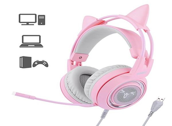 SOMIC G951 Cuffie audio surround virtuali Cuffie LED Cat Ear con microfono per computer PC per donne Bambini7170567