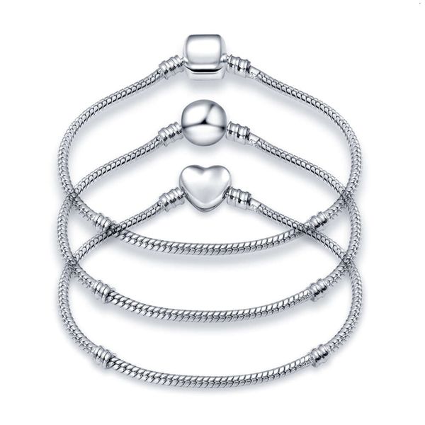Vendita calda da 17 cm a 21 cm Sier Fashion Love braccialetto a catena rotonda con serpente adatto perline di fascino creazione di gioielli fai da te
