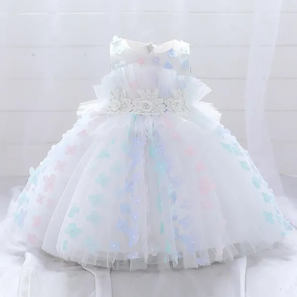 Mädchen Kleider Weiß Rosa Baby Üppiges Kleid Kleinkind Blumen Taufkleid Für 1 Jahr Geburtstag Party Hochzeit Prinzessin Kinder Kleidung