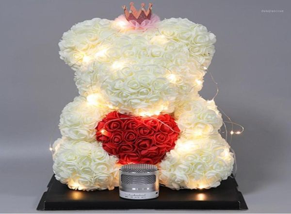 Ghirlande di fiori decorativi 25 cm Rose Teddy Bear Fiore di schiuma artificiale con luce a led Anno San Valentino Scatola di regali di Natale Casa W7763895