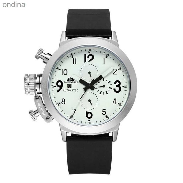 Andere Luxus Automatik Herren Kautschukarmband Silbergehäuse Mode U Linkshänder Mechanisch Herren Automatik Sport YQ240122