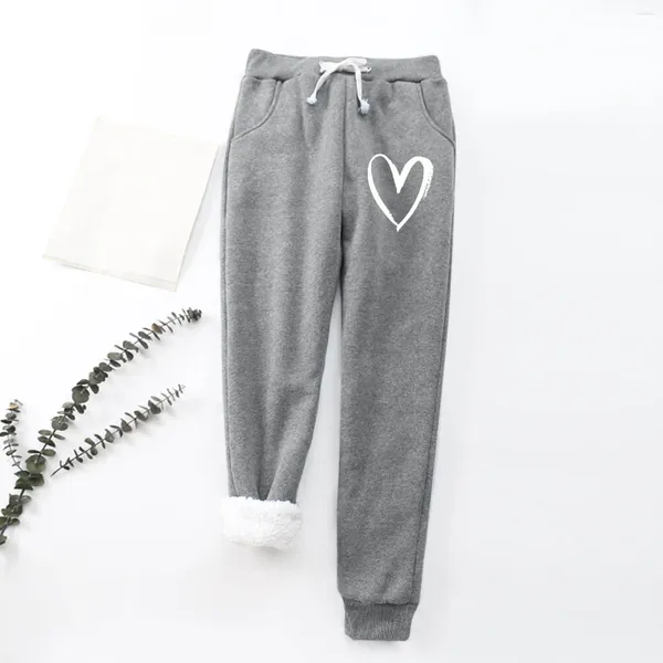 Calças femininas sweatpants para mulheres amor coração impresso corredores de fitness velo quente esportes yoga outono inverno calças esportivas