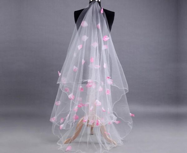 Fantastici veli da sposa da 3 m Petali di rosa rosa Velo da sposa Morbido tulle Accessori da sposa lunghi Velo economico7777815