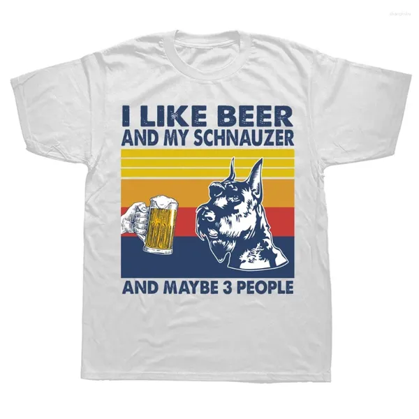 Homens Camisetas Eu gosto de cerveja e meu cão Schnauzer Talvez 3 pessoas Gráfico Algodão Streetwear Manga Curta Presentes de Aniversário T-shirt Homens