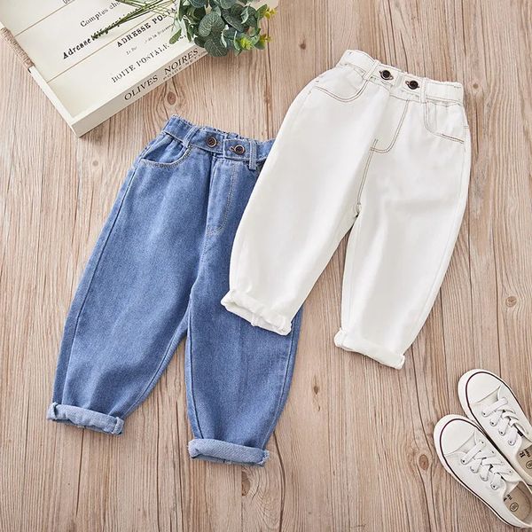 Meninas jeans para crianças primavera outono calças crianças jeans crianças calças jeans bebê meninos jean infantil roupas da criança branco 240118