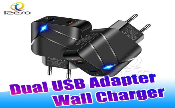 Caricabatterie rapidi universali USB QC30 Dual Ports 9V 2A LED Adattatore di alimentazione a ricarica rapida Caricatore da muro da viaggio per la casa con pacchetto di vendita al dettaglio 7155387