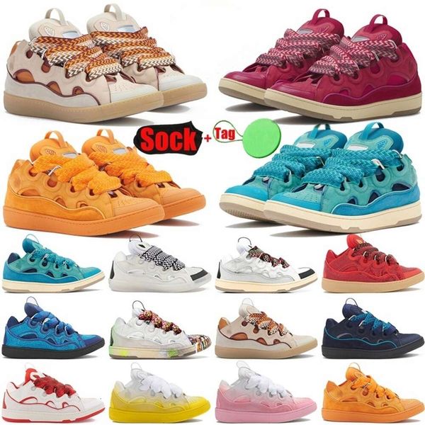 Designer -Marke Herren Frauen Luxus Lanvens Schuhe geprägte Leder -Bordstein -Sneaker -Kälberstreifen Stretch Baumwolle Low -Gummi -Plattform Sohle -Trainer mit Tasche