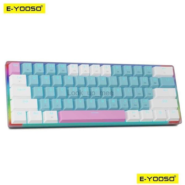 Tastaturen E-Yooso Z11T USB-kabelgebundene mechanische Gaming-Tastatur Blau Rot Schalter 61 Tasten Gamer Russisch Brasilianisches Portugiesisch für Computer La Dhmqh