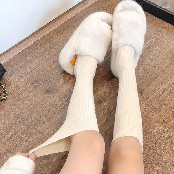 Meias femininas longas bota coreana sólida lã coxa meia magro casual algodão sobre o joelho-alta feminino estilo faculdade meias
