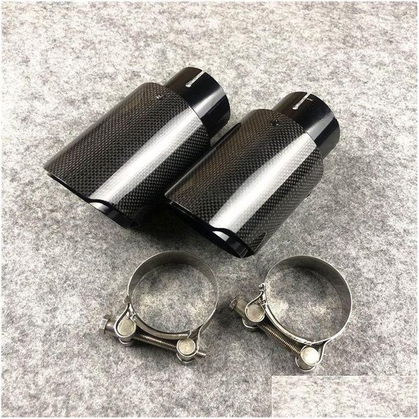 Silenciador Um par de carbono brilhante Adicionar aço inoxidável preto Akrapovic Escape End Tips Car Er Styling Drop Delivery Mobiles Motocicletas P A Dhl45