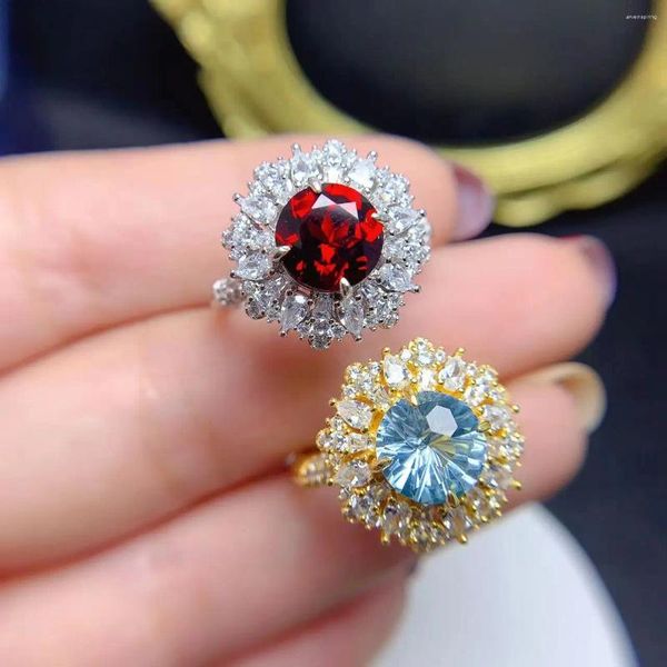 Küme halkaları Yüksek Kalite 925 STERLING Gümüş 8mm Yuvarlak Kesik Doğal Garnet Kırmızı Taş Boyutu 10 Yüzük Kadınlar İçin Set