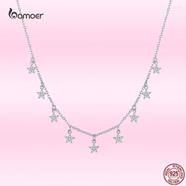 Pingentes bamoer 925 prata esterlina estrelas metal gargantilha colares para mulheres corrente curta casamento elegante gypsophila jóias presente gan116