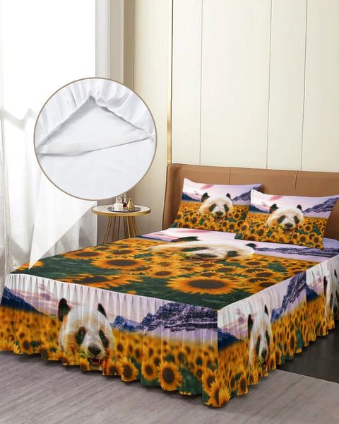 Saia de cama girassol panda elástico colcha com fronhas protetor colchão capa conjunto cama folha