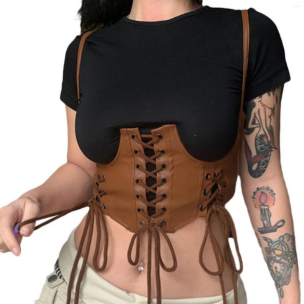 Kemerler Kadın Sahte Deri Bel Kemeri Kayışı PU Punk Corset Steampunk Underbust Cummerbunds Giyim Aksesuarları